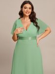 Long Empire Waist Bridesmaid Dress with Short Flutter Sleeves – Sage green