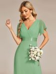 Long Empire Waist Bridesmaid Dress with Short Flutter Sleeves – Sage green