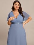 Long Empire Waist Bridesmaid Dress with Short Flutter Sleeves – Slate Blue