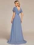 Long Empire Waist Bridesmaid Dress with Short Flutter Sleeves – Slate Blue