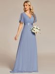 Long Empire Waist Bridesmaid Dress with Short Flutter Sleeves – Slate Blue