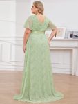 Long Empire Waist Bridesmaid Dress with Short Flutter Sleeves – Light Green Roses