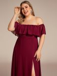 Plus Size Off the Shoulder Formal Bridesmaid Dress with Thigh Split – Burgundy