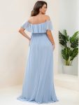 Plus Size Off the Shoulder Formal Bridesmaid Dress with Thigh Split – Sky Blue