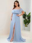 Plus Size Off the Shoulder Formal Bridesmaid Dress with Thigh Split – Sky Blue