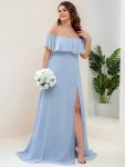 Plus Size Off the Shoulder Formal Bridesmaid Dress with Thigh Split – Sky Blue