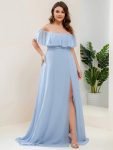 Plus Size Off the Shoulder Formal Bridesmaid Dress with Thigh Split – Sky Blue