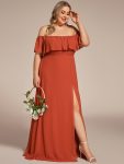 Plus Size Off the Shoulder Formal Bridesmaid Dress with Thigh Split – Burnt Orange