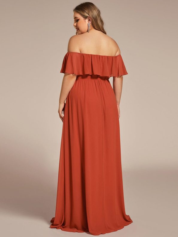 Plus Size Off the Shoulder Formal Bridesmaid Dress with Thigh Split - Burnt Orange