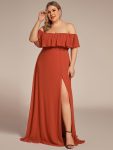 Plus Size Off the Shoulder Formal Bridesmaid Dress with Thigh Split – Burnt Orange