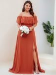 Plus Size Off the Shoulder Formal Bridesmaid Dress with Thigh Split – Burnt Orange