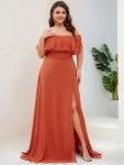 Plus Size Off the Shoulder Formal Bridesmaid Dress with Thigh Split – Burnt Orange