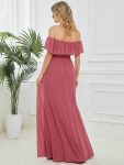 Women’s Off Shoulder Ruffle Thigh Slit Bridesmaid Dresses – Cameo Brown