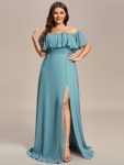 Plus Size Off the Shoulder Formal Bridesmaid Dress with Thigh Split – Dusty Blue