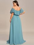 Plus Size Off the Shoulder Formal Bridesmaid Dress with Thigh Split – Dusty Blue