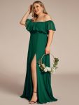 Plus Size Off the Shoulder Formal Bridesmaid Dress with Thigh Split – Dark Green