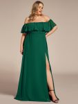 Plus Size Off the Shoulder Formal Bridesmaid Dress with Thigh Split – Dark Green