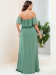 Plus Size Off the Shoulder Formal Bridesmaid Dress with Thigh Split – Green Bean