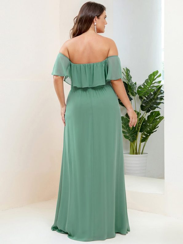 Plus Size Off the Shoulder Formal Bridesmaid Dress with Thigh Split - Green Bean