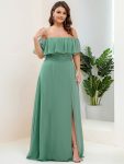 Plus Size Off the Shoulder Formal Bridesmaid Dress with Thigh Split – Green Bean