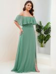 Plus Size Off the Shoulder Formal Bridesmaid Dress with Thigh Split – Green Bean