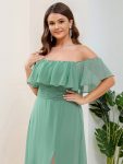 Plus Size Off the Shoulder Formal Bridesmaid Dress with Thigh Split – Green Bean