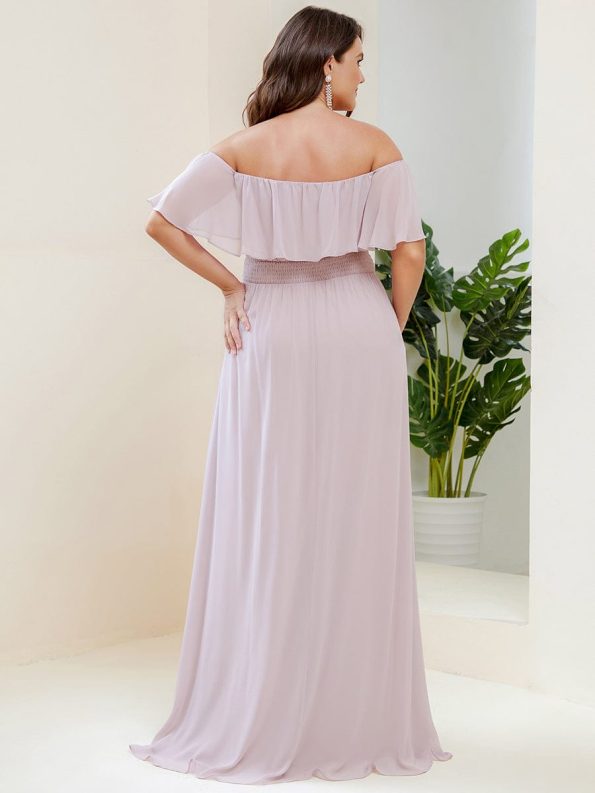 Plus Size Off the Shoulder Formal Bridesmaid Dress with Thigh Split - Lilac