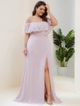 Plus Size Off the Shoulder Formal Bridesmaid Dress with Thigh Split – Lilac