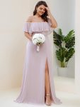 Plus Size Off the Shoulder Formal Bridesmaid Dress with Thigh Split – Lilac