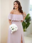 Plus Size Off the Shoulder Formal Bridesmaid Dress with Thigh Split – Lilac