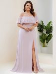 Plus Size Off the Shoulder Formal Bridesmaid Dress with Thigh Split – Lilac