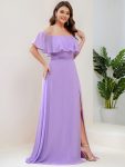 Plus Size Off the Shoulder Formal Bridesmaid Dress with Thigh Split – Lavender