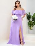 Plus Size Off the Shoulder Formal Bridesmaid Dress with Thigh Split – Lavender