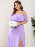 Plus Size Off the Shoulder Formal Bridesmaid Dress with Thigh Split – Lavender