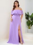 Plus Size Off the Shoulder Formal Bridesmaid Dress with Thigh Split – Lavender