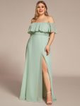 Plus Size Off the Shoulder Formal Bridesmaid Dress with Thigh Split – Mint Green