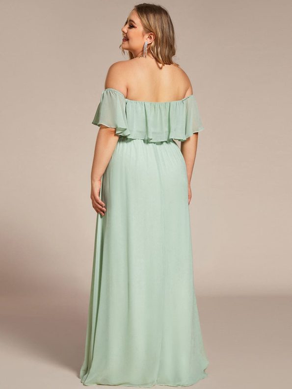 Women's Off Shoulder Ruffle Thigh Slit Bridesmaid Dresses - Mint Green