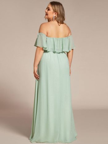 Plus Size Off the Shoulder Formal Bridesmaid Dress with Thigh Split - Mint Green