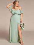 Women’s Off Shoulder Ruffle Thigh Slit Bridesmaid Dresses – Mint Green