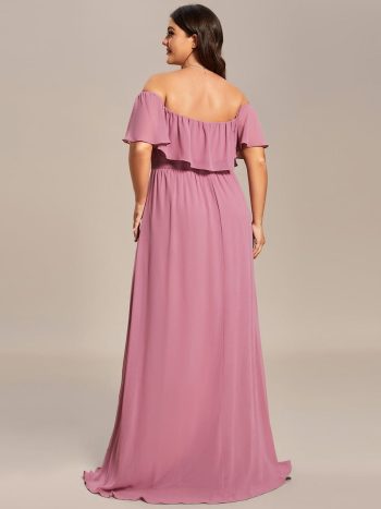 Plus Size Off the Shoulder Formal Bridesmaid Dress with Thigh Split - Purple Orchid