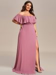 Plus Size Off the Shoulder Formal Bridesmaid Dress with Thigh Split – Purple Orchid