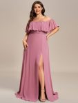 Plus Size Off the Shoulder Formal Bridesmaid Dress with Thigh Split – Purple Orchid