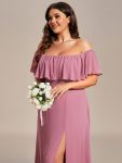 Plus Size Off the Shoulder Formal Bridesmaid Dress with Thigh Split – Purple Orchid