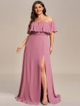 Plus Size Off the Shoulder Formal Bridesmaid Dress with Thigh Split – Purple Orchid