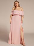 Plus Size Off the Shoulder Formal Bridesmaid Dress with Thigh Split - Pink