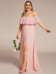 Plus Size Off the Shoulder Formal Bridesmaid Dress with Thigh Split – Pink