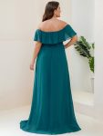 Women’s Off Shoulder Ruffle Thigh Slit Bridesmaid Dresses – Teal