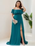 Plus Size Off the Shoulder Formal Bridesmaid Dress with Thigh Split – Teal