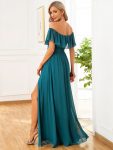 Women’s Off Shoulder Ruffle Thigh Slit Bridesmaid Dresses – Teal