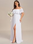 Plus Size Off the Shoulder Formal Bridesmaid Dress with Thigh Split – White